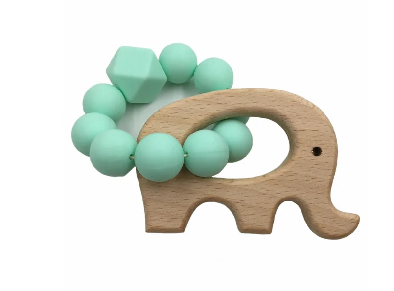 Wholesales Wooden Baby Infant Teether Beaded Animal Charm Chewing Toy Teething Bracelet