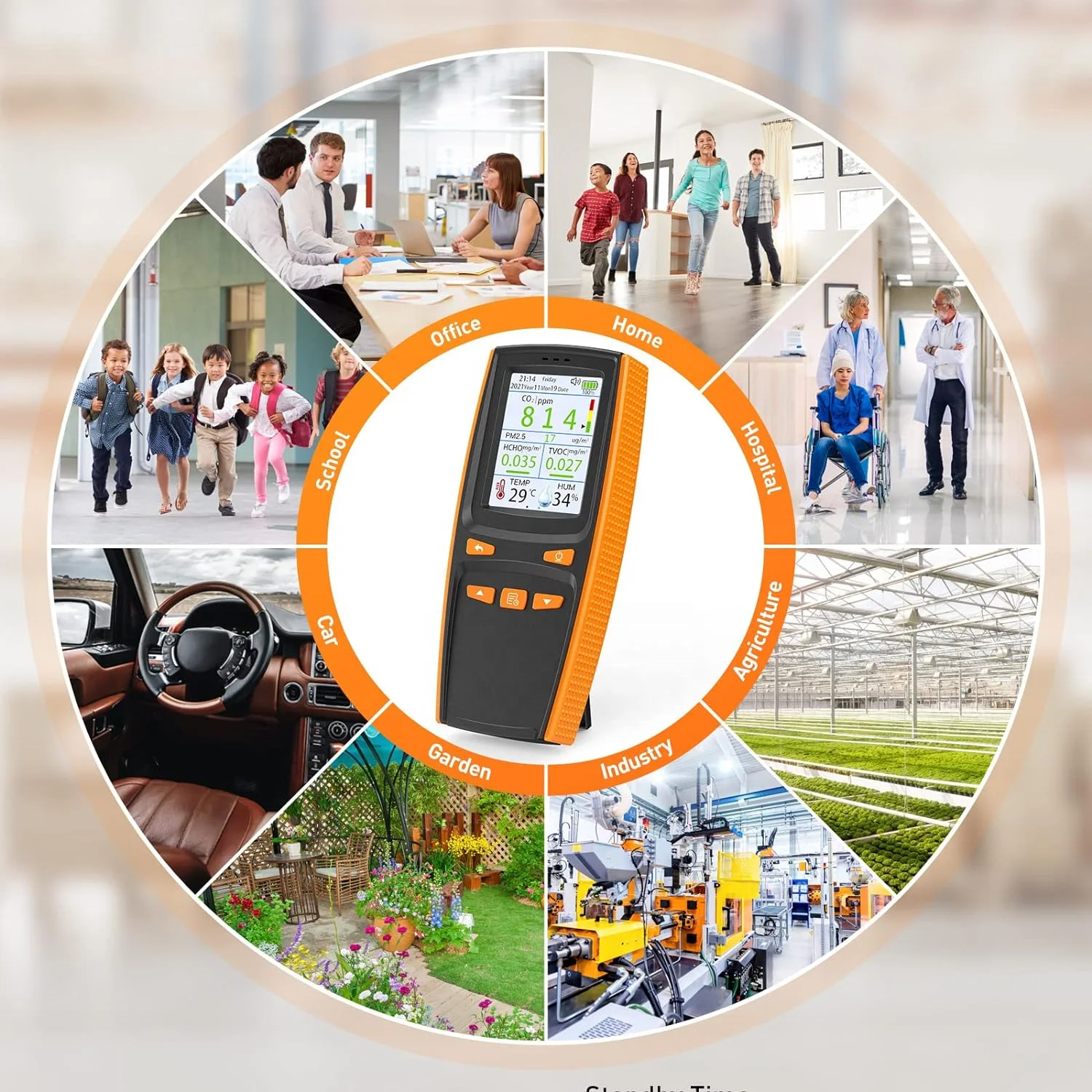 10 in 1 Air Quality Monitor 2000mAh Rechargeable PM2.5 PM1.0 PM10 HCHO TVOC CO2 Gas Detector Handheld Air Quality Detector
