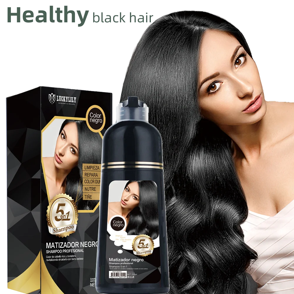private label LUCKYLILY hot sale  fast black darkening hair dye shampoo