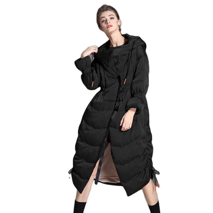 Горячая Распродажа, новинка, тонкая женская утолщенная длинная теплая куртка на белом утином пуху с капюшоном