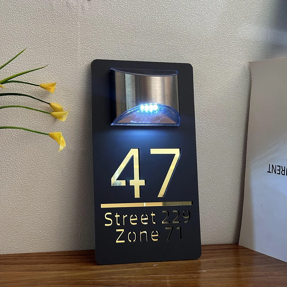 External House Numbers Solar Light Motion Sensor Exterior Door Number Matte Acrylic 3D Laser Cut Outdoor House Number Plate
