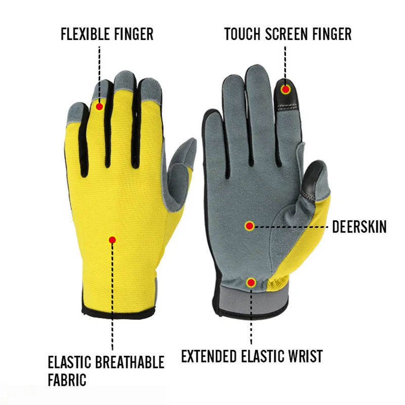 Ozero Split Deerskin Leather Other Sports Workout Bike Gloves Ful Finger Touch Screen Women .
