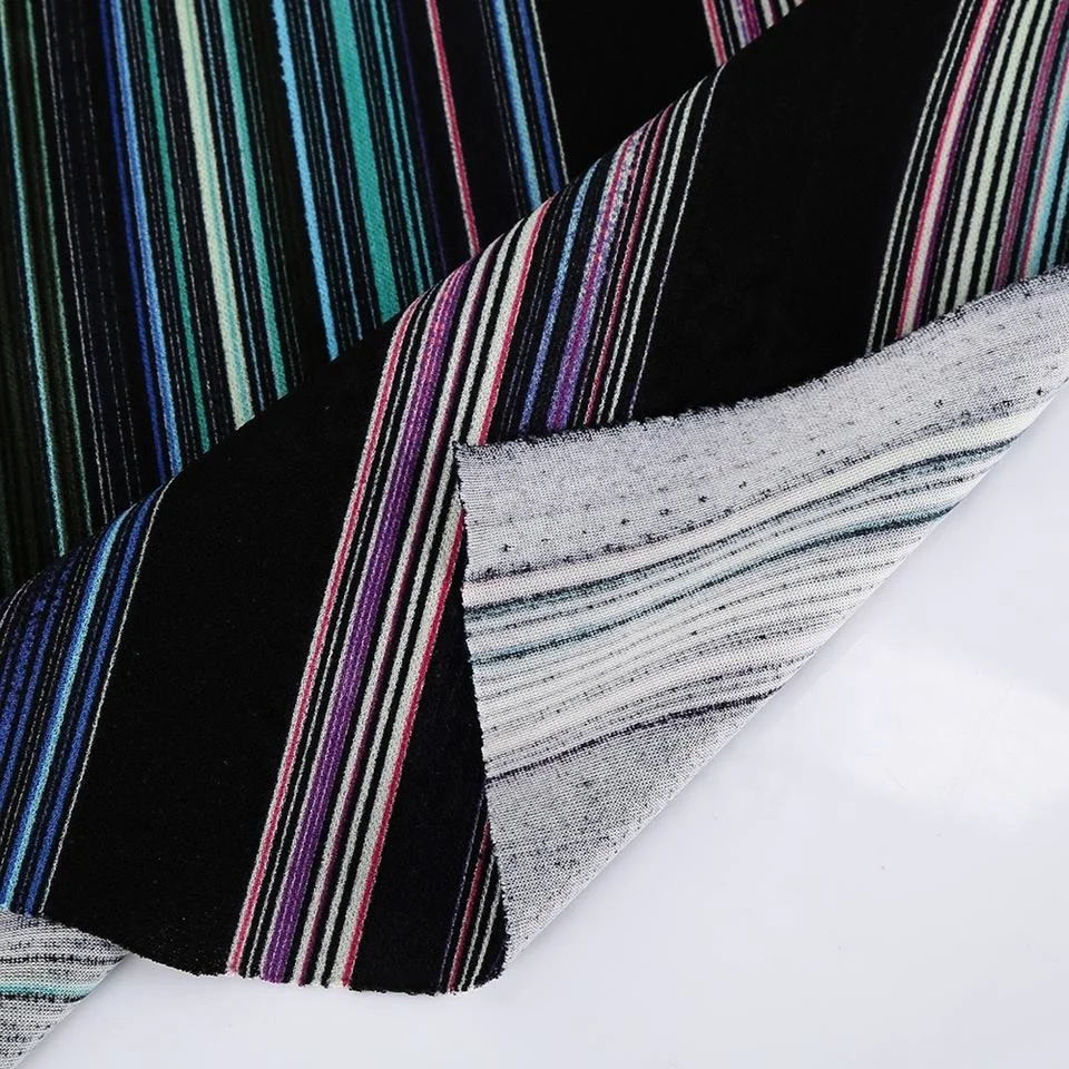 New collection wholesale price moss crepe spandex knitted scuba crepe stripe recycled polyester printed fabric for women clothes