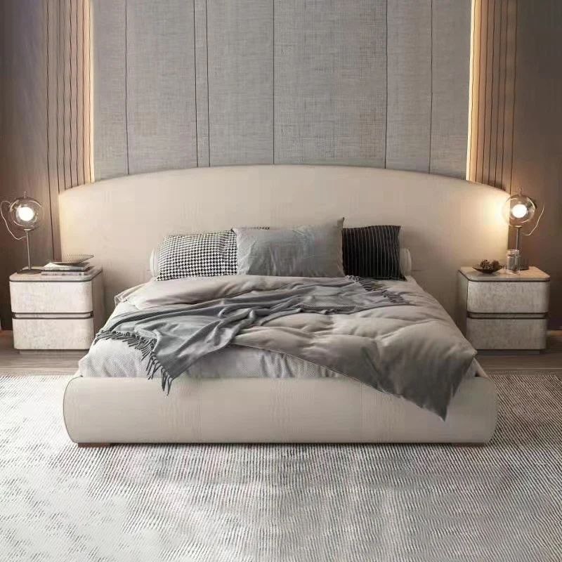Italian design queen bedroom furniture wooden leather bed upholstered upholstered bed