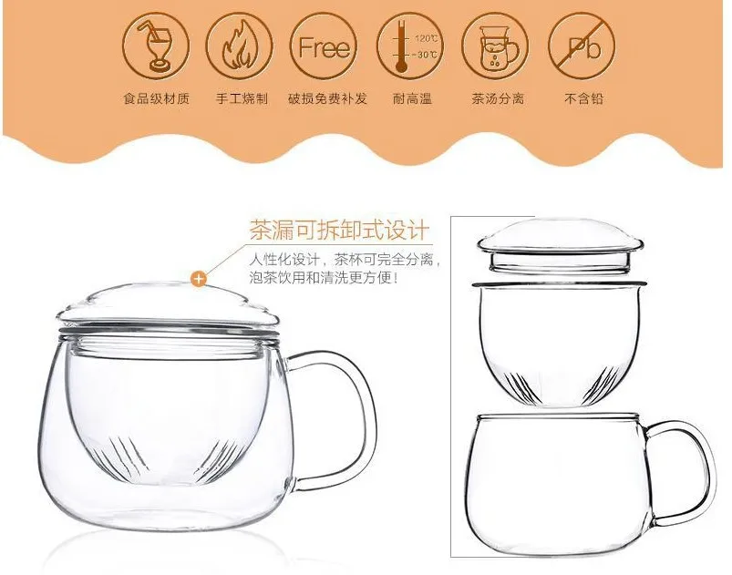 300Ml 10Oz Stocked Glass Tea Steeping Travel Mug High Borosilicate Glass Mug Tea Cup With Strainer With Lid