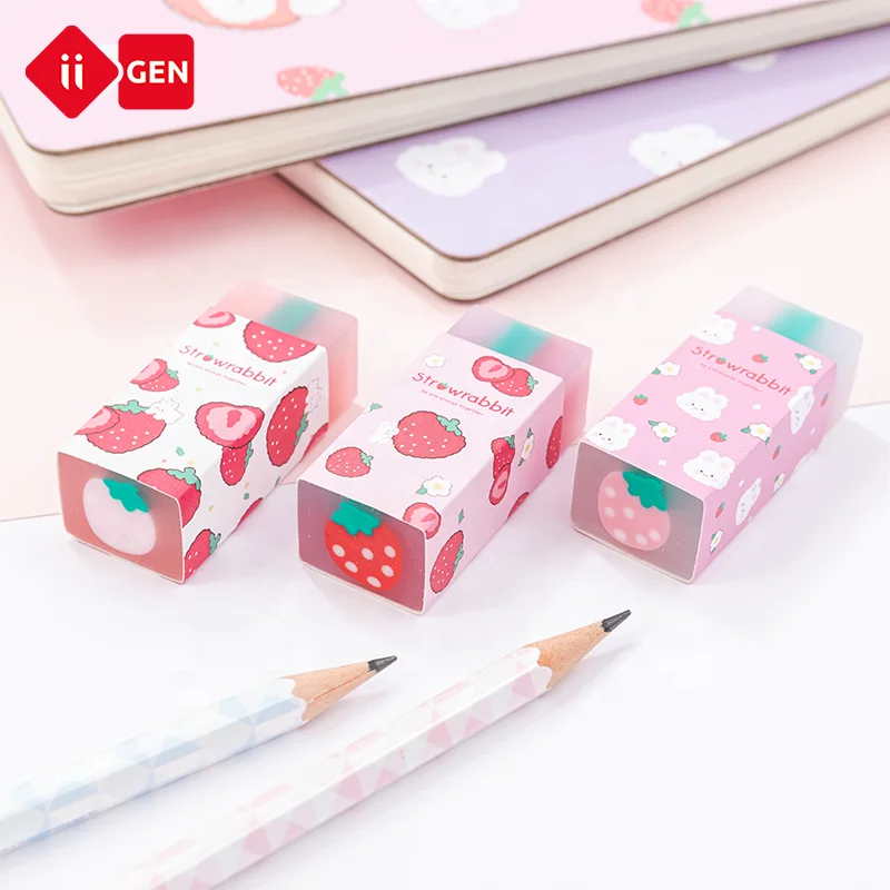 IIGEN Creative Cartoon Strawberry  Sandwich Eraser Student Children School Eraser Kawaii Eraser