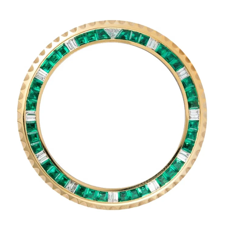 
Aftermarket Stainless Steel Watch Bezel Inserts with Synthetic Emeralds and CZ for Sub-mariner and GMT 