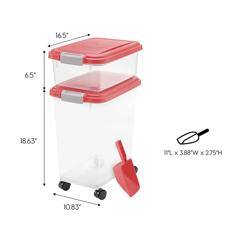  3 Piece Large Capacity Clear Plastic Airtight Pet Food Storage Container Combo with