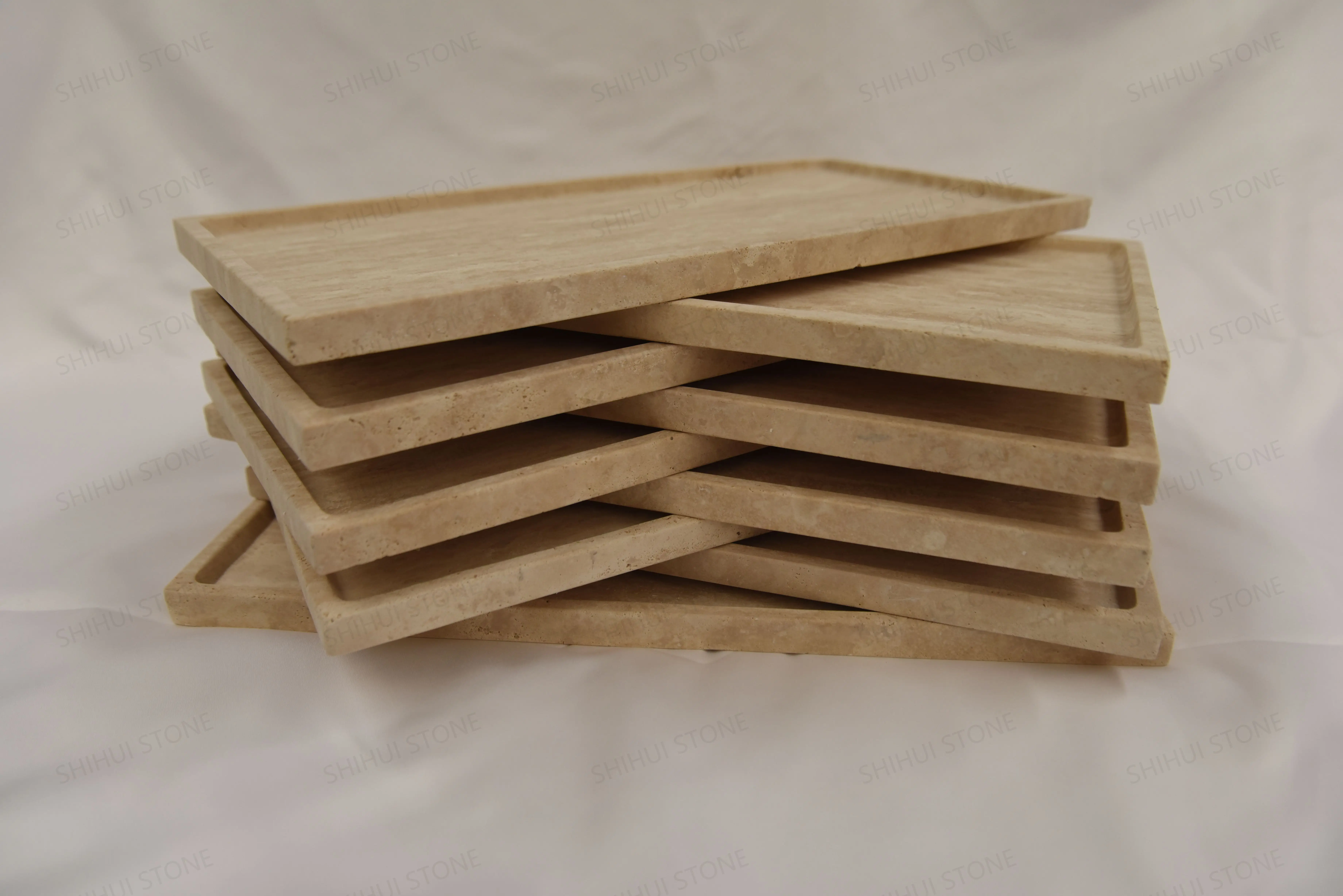 SHIHUI Wholesale Natural Stone Rectangle Shower Tray Beige Travertine Marble Trays Set Serving For Home Decor Travertine Trays