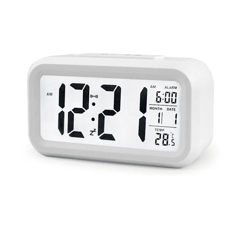 Smart Square Digital Clock with Lazy Snooze and Mute Backlight Resin Body Creative Electronic Calendar Display for Dining Room