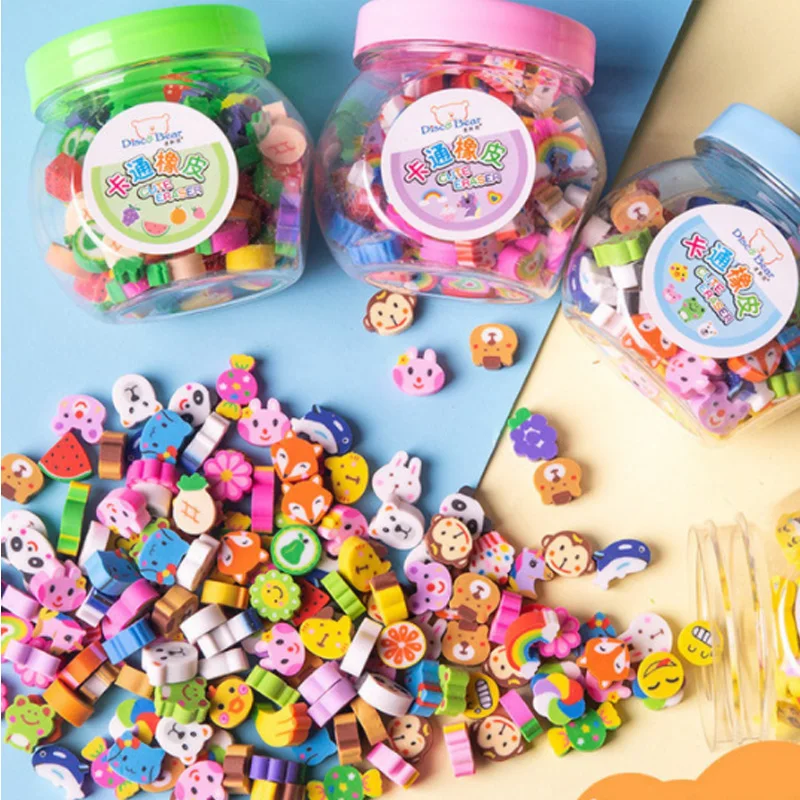 Promotion Custom Shape Mini Kids 3D Animal Erasers Rubber Cute Eraser 50pcs Pack Set Cake Animal Fruit Eraser