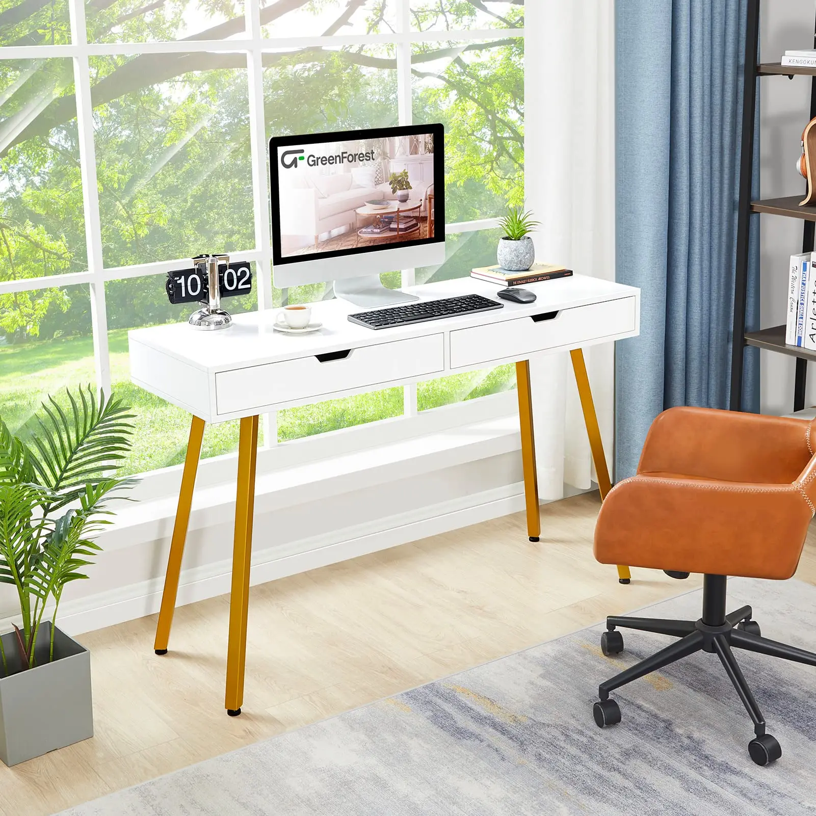 47 inch Makeup Desk with 2 Drawer Dressing Table for Girls Women Bedroom Modern White Computer Laptop Desk for Home Office