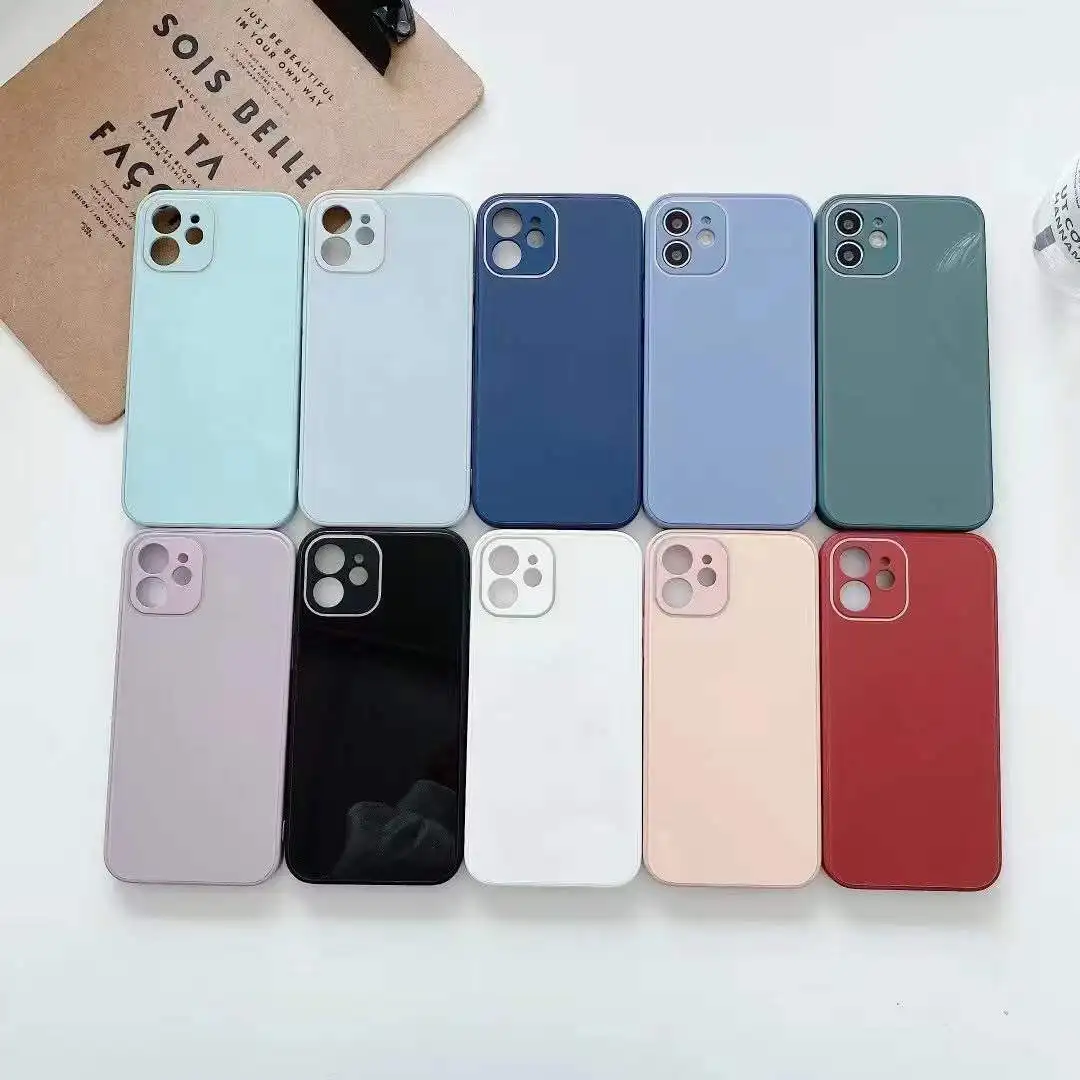 Square Tempered Glass Case For iphone X Xs Max camera Protector Back cover For Apple iphone 11 12 13 pro max Phone Case logo