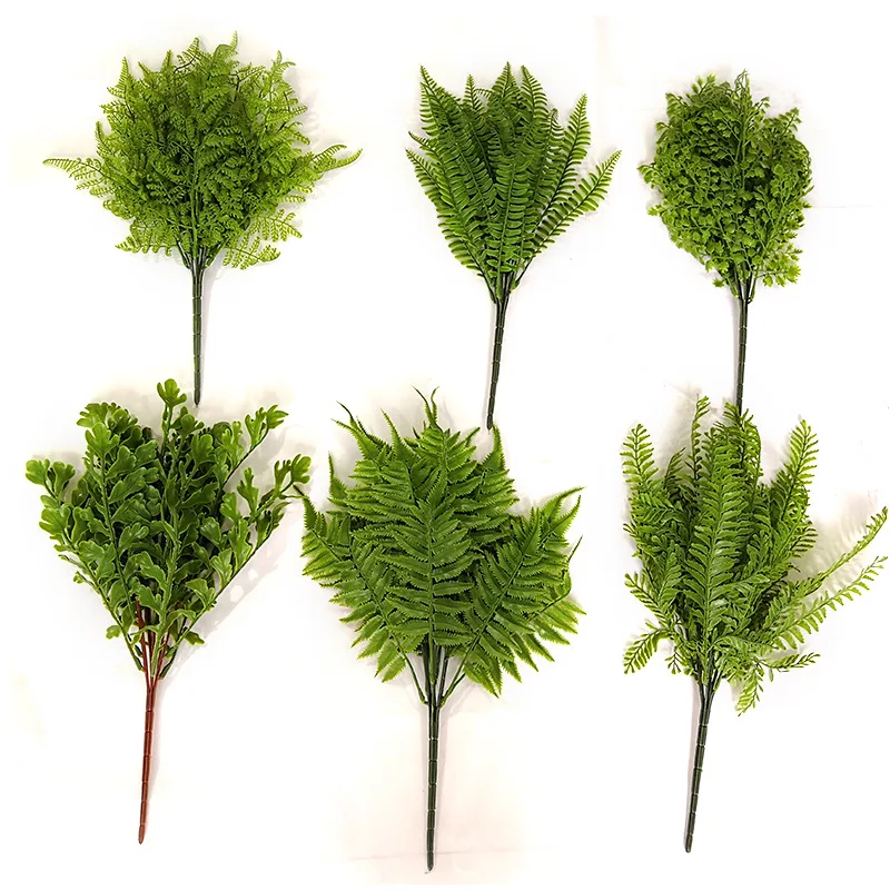 Outdoor Artificial Persian Fern Faux Greenery Leaves Artificial Plastic Wild Fern Plant Bunch Branches Decor
