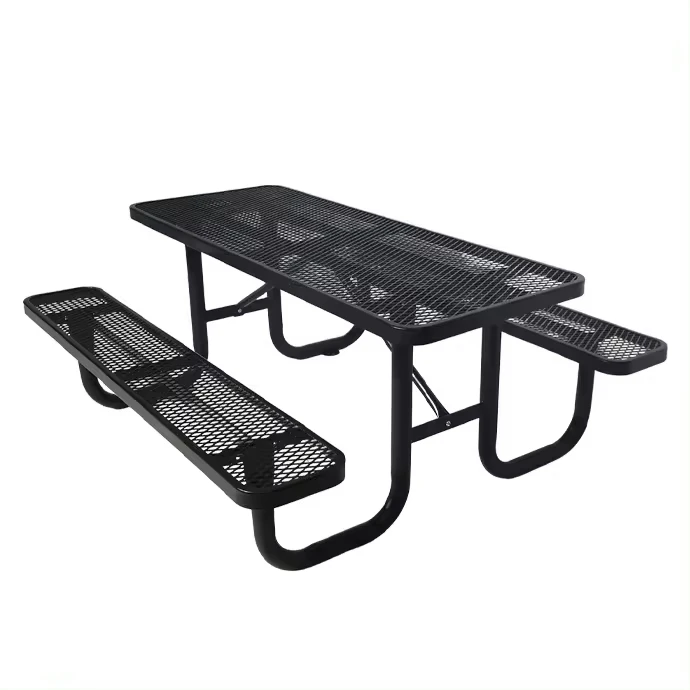 Latest Design Rectangular 72 96 Inches Home Outdoor Backyard Metal Picnic Tables with 2 Benches