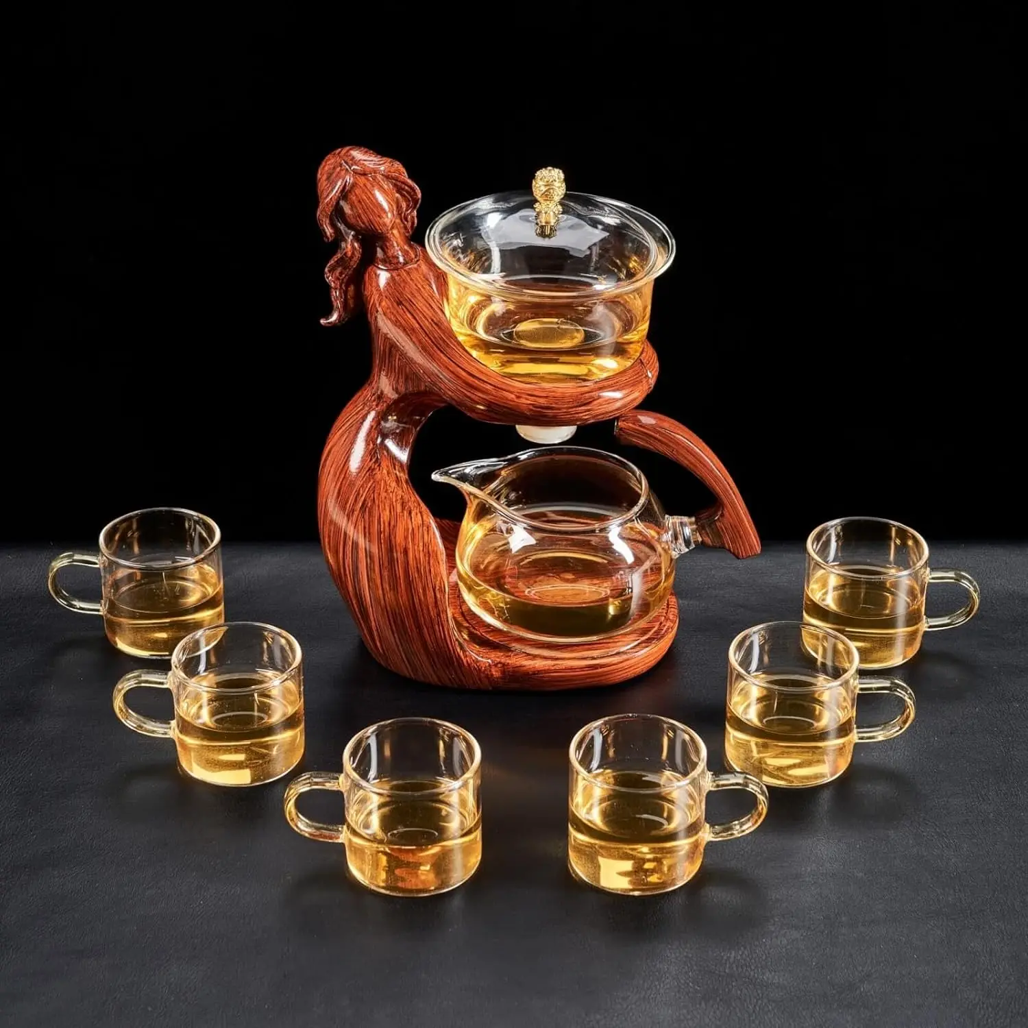 Creative Lady magnetic induction teapot Glass Set Tea maker with Infuser Semi Automatic Kungfu Tea Set with 6 Small Cups