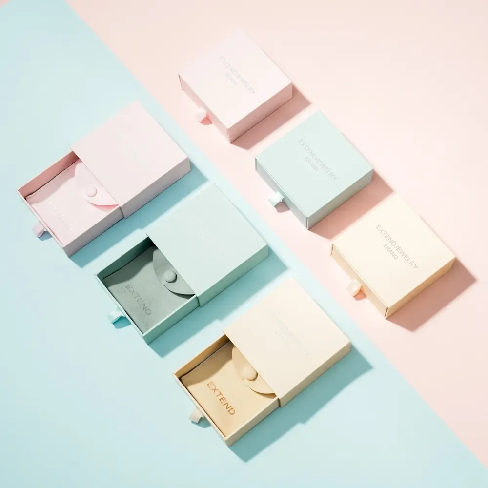 Custom Logo Rigid Cardboard Jewelry Gift Drawer Box Recyclable Necklace Ring Earring Paper Box with Foam Insert