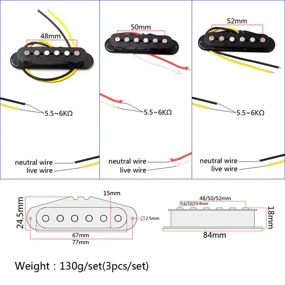
GMB106 New High Quality 1Set/3Pcs Alnico 5 Alnico V Single Coil Pickup SSS For Strat Style Guitar 