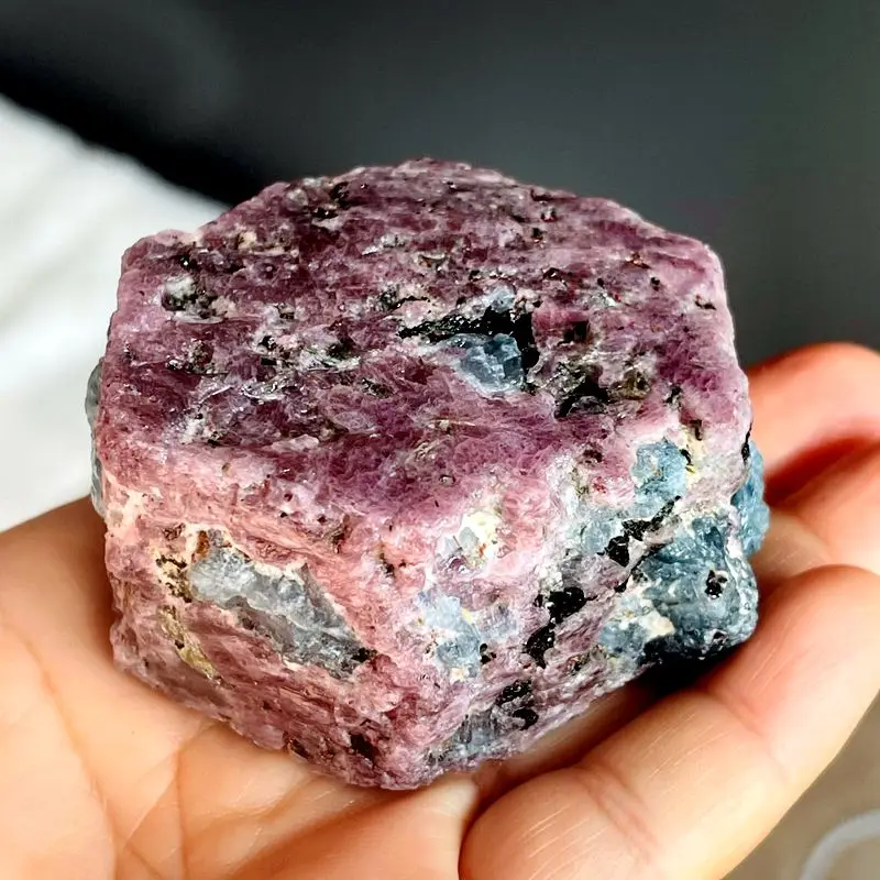 rare Natural Energy Healing Mineral Crystal Quartz Rough Red Corundum with aquamarine symbiotic Raw Stone for sale