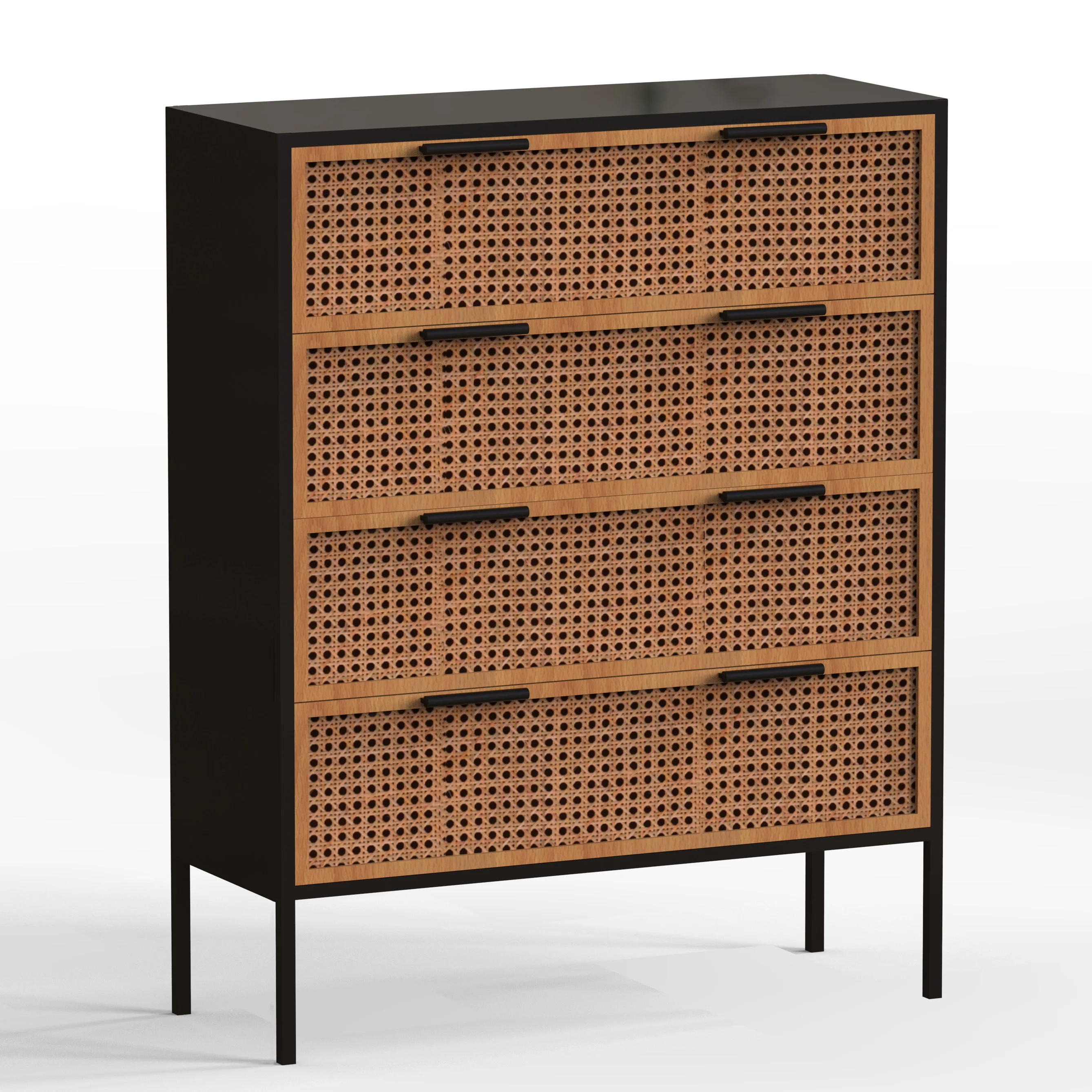 classic living room wooden furniture black console table with 2 rattan drawers