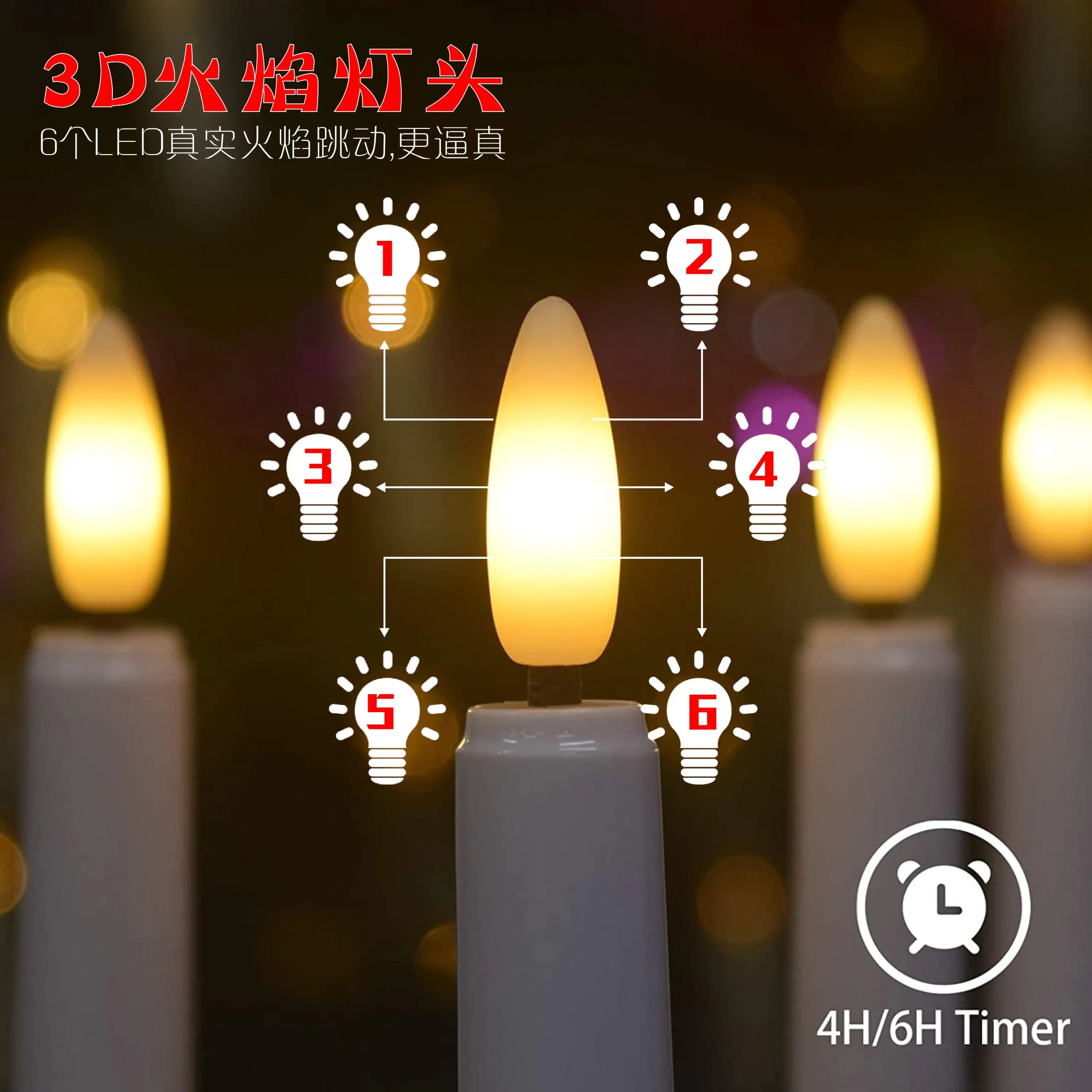 Led Taper Flameless Candle With Real Flame Design 3D Flame Battery Operated WindowCandles,Suitable For Home Wedding Dinnar Table
