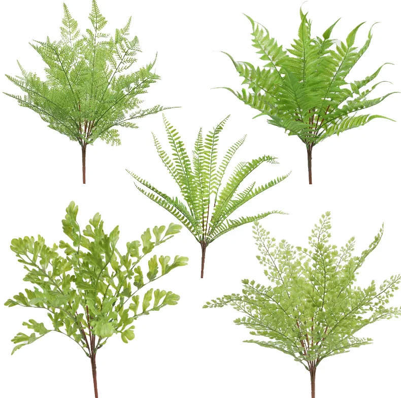 19 Leaves Encrypted Artificial Boston Fern Plant Leaves Real Feel Soft Rubber Artificial Fern Bush Flower Arrangements Wholesale