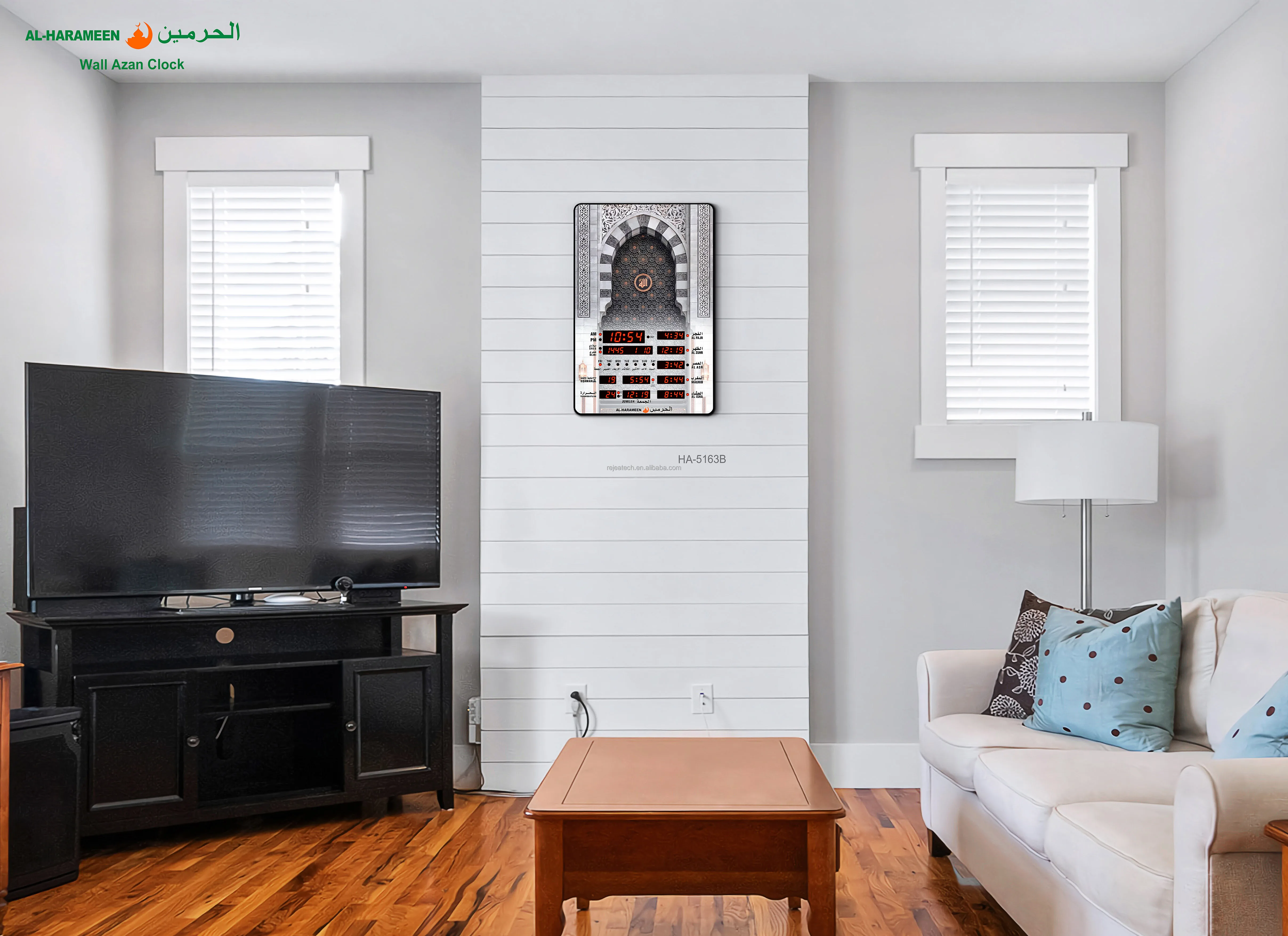 AL-HARAMEEN Home Decor BT Connection Blue Digital Muslim Tooth Masjid Azan Multi-Function Islamic Azan Mosque Muslim Wall Clock