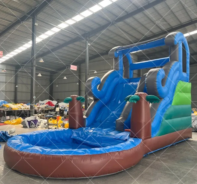 Inflatable castle swimming pool with dual slides for commercial use in outdoor water park trampoline