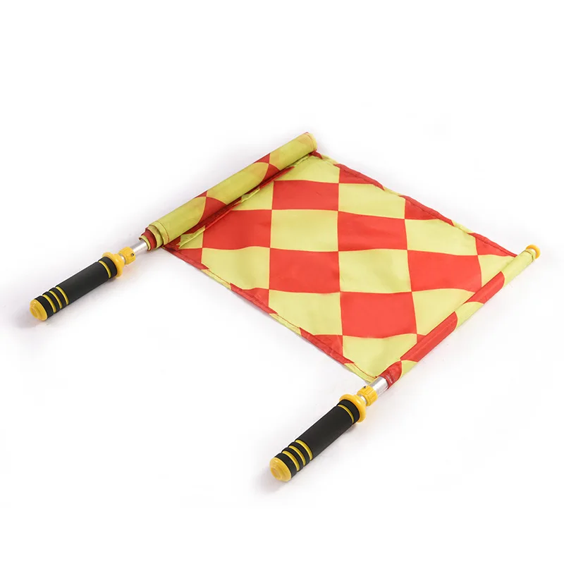 Football soccer linesman flag referee red and yellow  hand flag