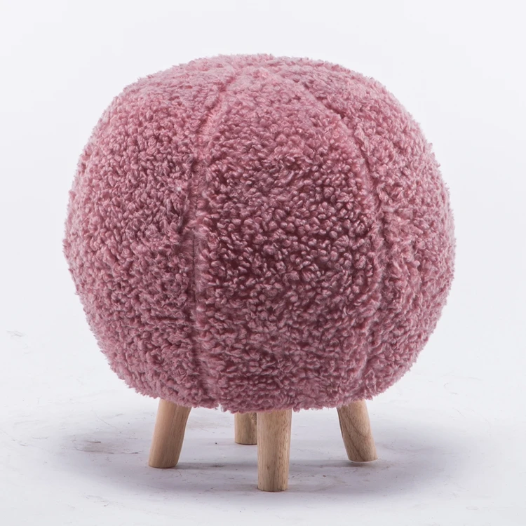 
Modern wood legs fabric home living room stool pink velvet pouf round ottoman 
