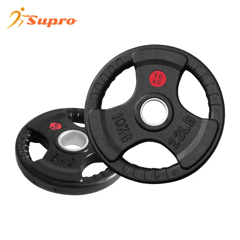 Supro Three Holes Rubber Weight Plate Barbell Plate Commercial Gym Equipment Rubber Coated Dumbbell Bumper Plates
