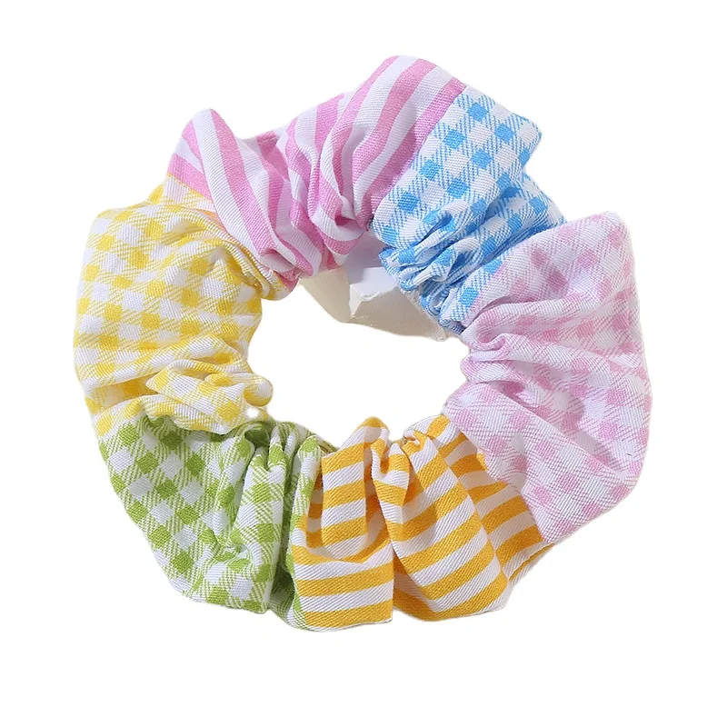 Женская атласная лента для волос, с цветочным принтом в клетку