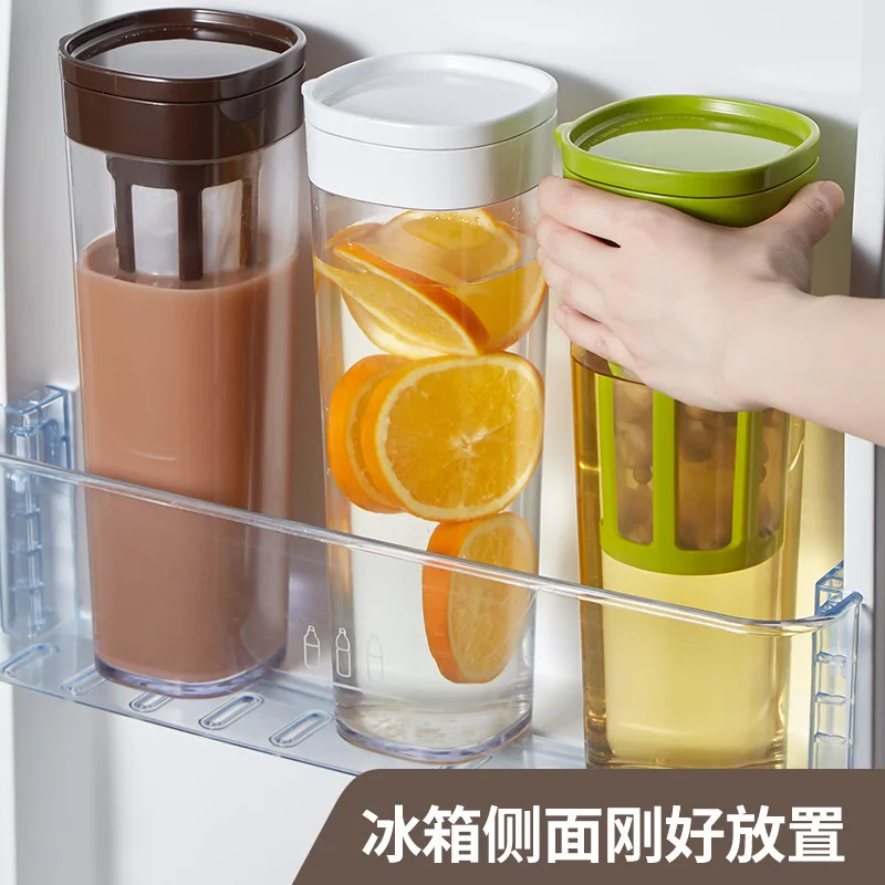 2024 New Customizable 1.1L Square High Slim Plastic Cold Brew Kettle Pot iced Coffee Maker with Lid Water Bottles Drinkware