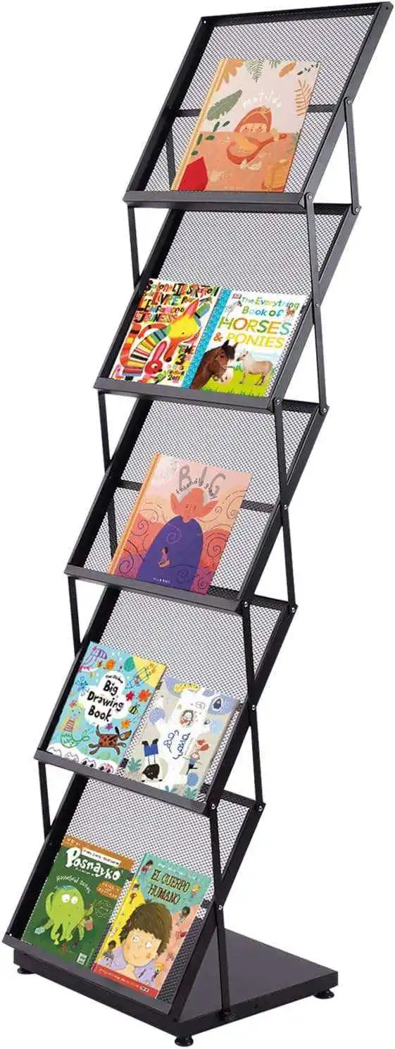 5 Tier Foldable BookShelf Retail Display Stand  Free-Standing Newspaper Information Organizer Storage Rack Holder