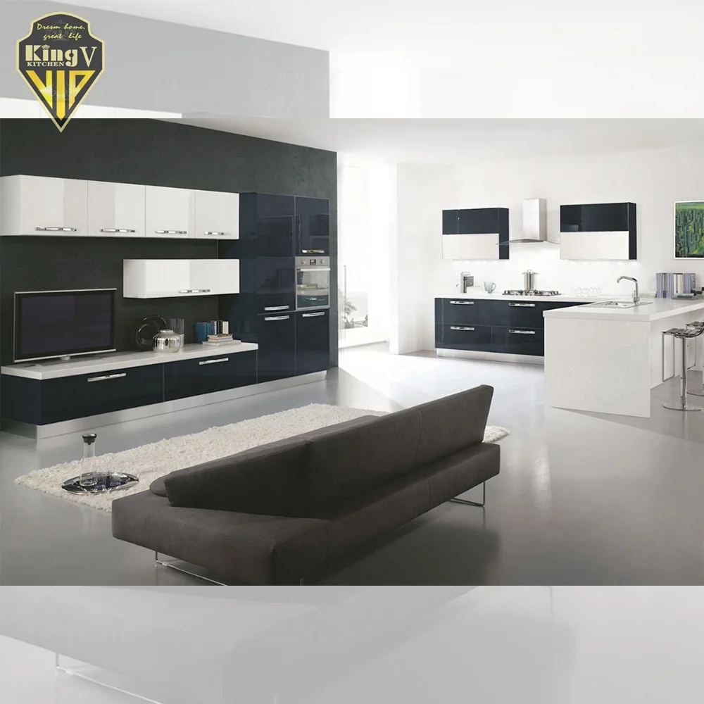 modern luxury white PET and HPL modern high gloss acrylic designs kitchen cabinet sets made in china KINGV