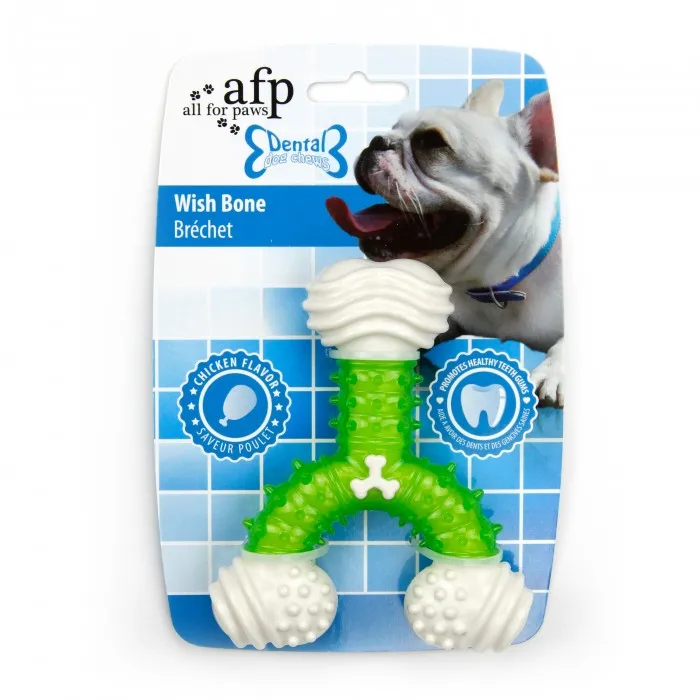 3 Colors Mixed Durable Cleaning Toothbrush Rubber Indestructible Dog Chicken Flavor Dental Wish Bone Toys for Aggressive Chewers