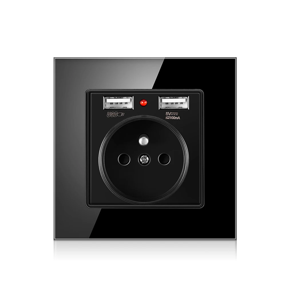 Sixwgh USB настенная розетка 86 стиль стеклянная панель Франция Стандартный электронный таймер Разъем питания Разъем настенный встроенный двойной Usb выход