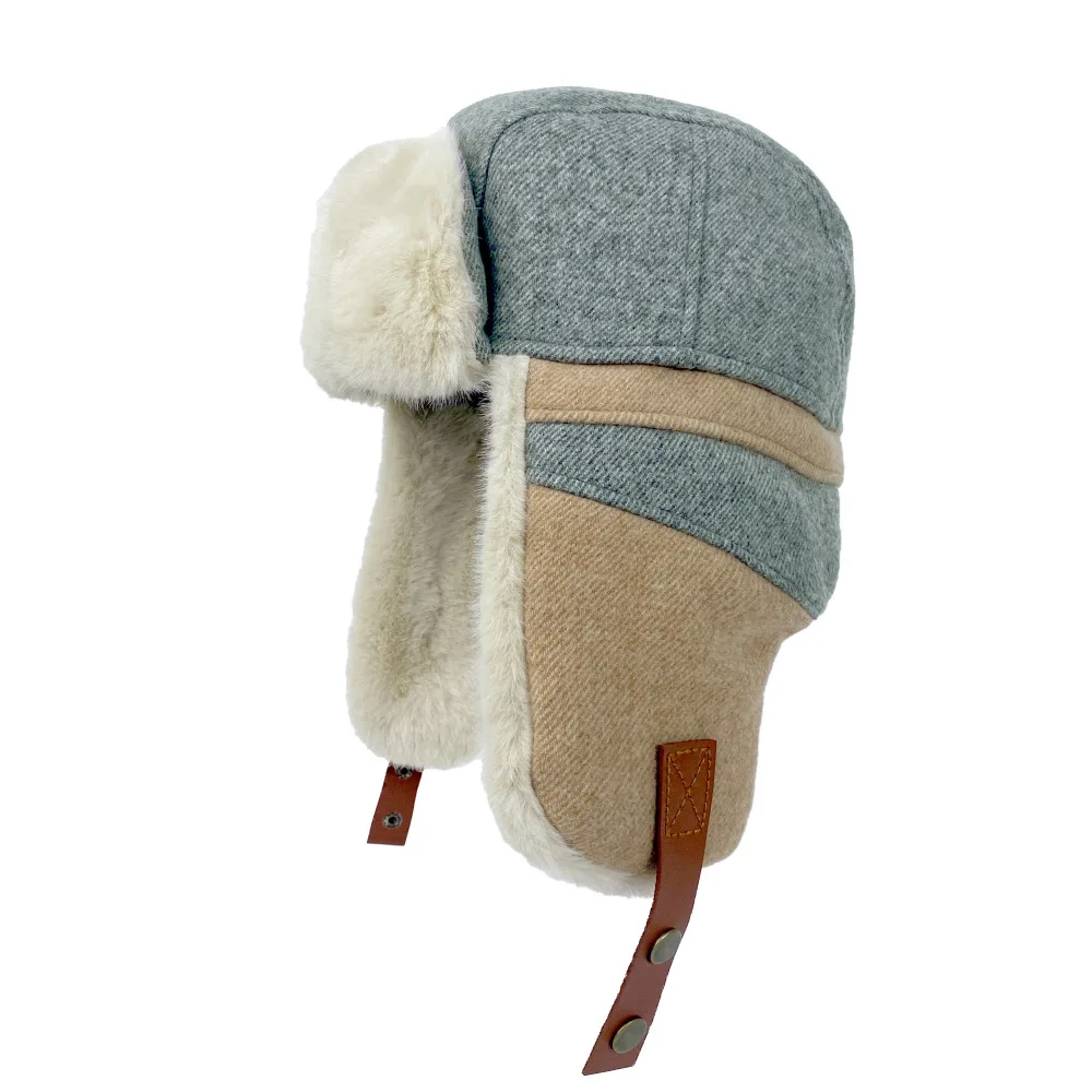ready to ship two tone men women unisex Winter Faux Fur Outdoor Trapper Cap russian fur trapper hat