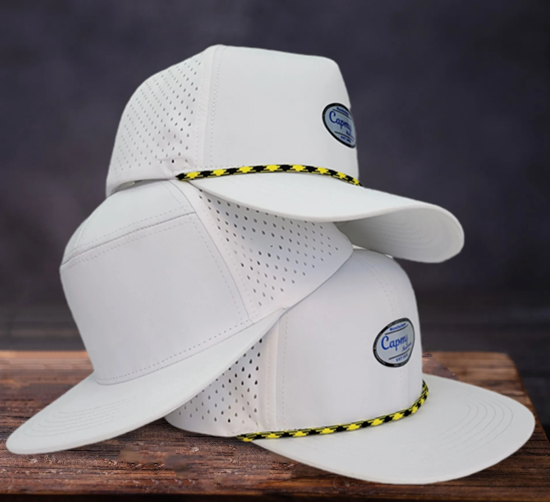 WaterProof Snapback Cap Performance Rope Golf Hats Waterproof Baseball Cap Laser Cut Hole Perforated Men Sports 7 Panel Golf Hat