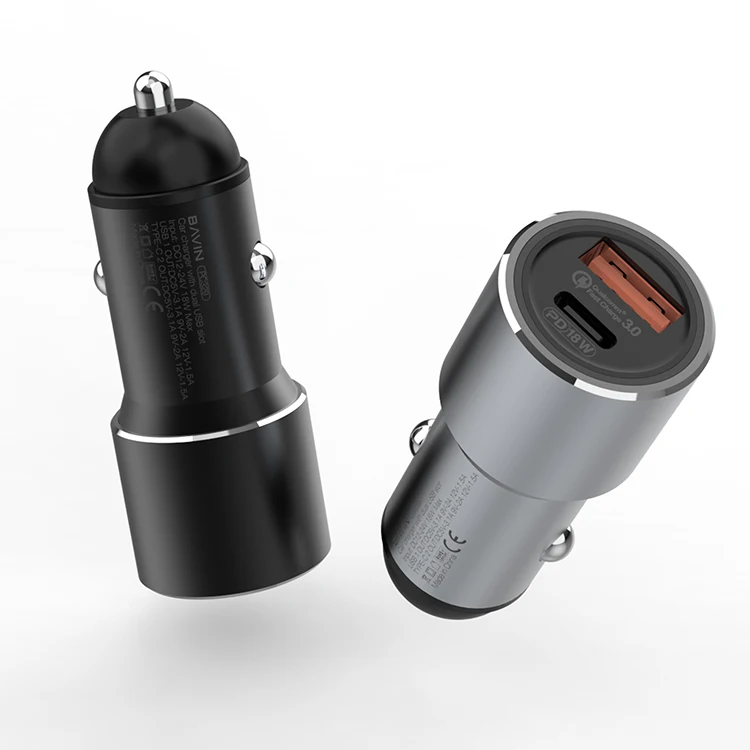Автомобильное зарядное устройство с двумя портами USB type-c и кабелем для подсветки