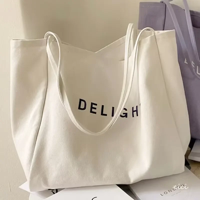 Large Capacity Causal Reusable Solid Color Cotton Shopping Bag Eco-friendly Canvas Tote Bag With Custom Printing Logo