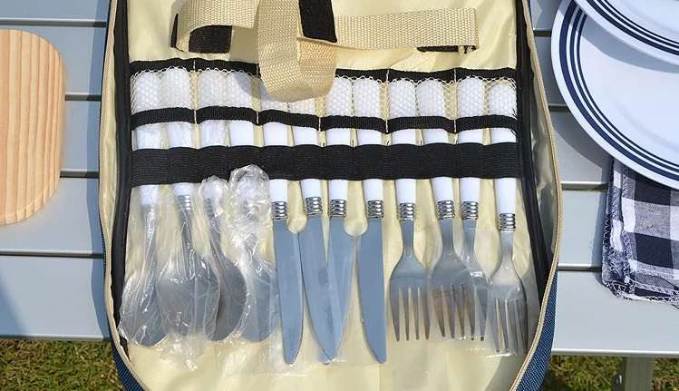 Outdoor Picnic Backpack Bag For 4 Person With Detachable Bottle/Wine Holder Fleece Blanket