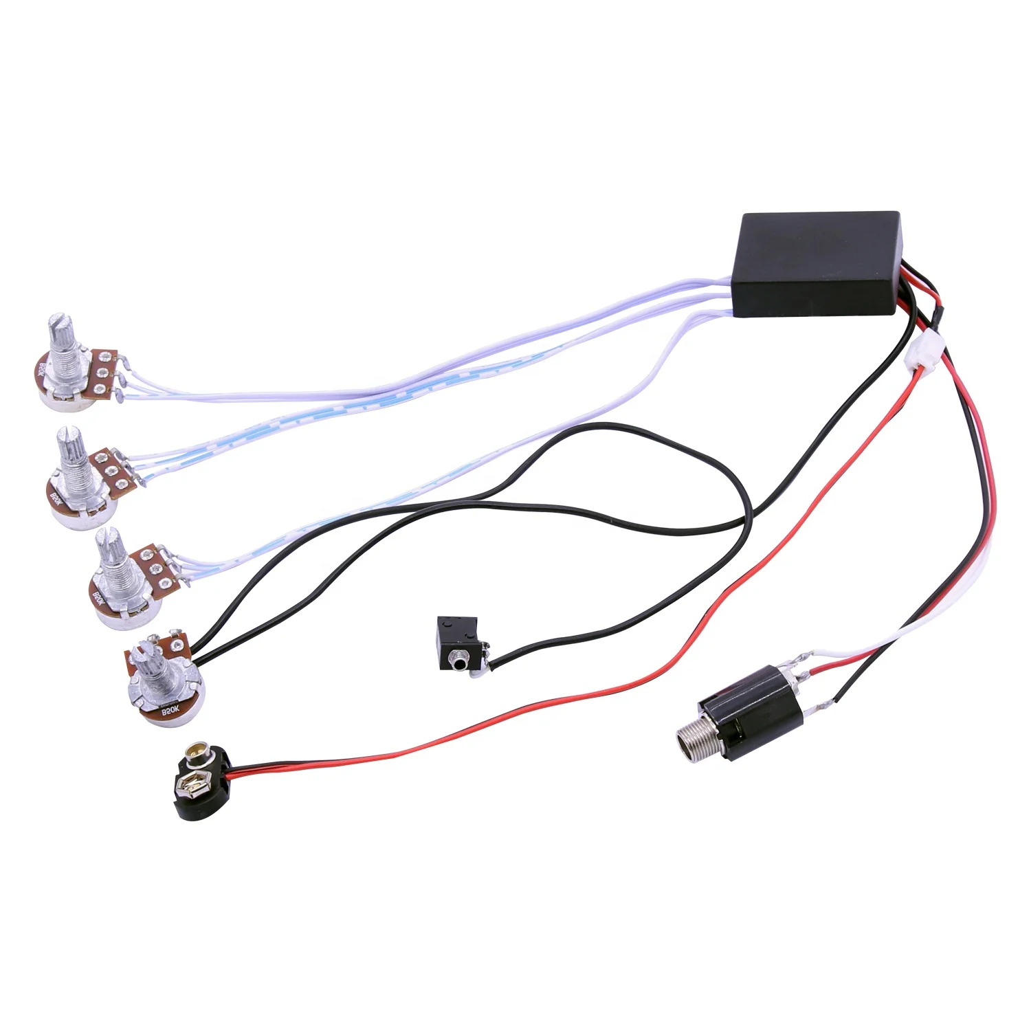 Customized 2 Band EQ Active Bass Pickup Circuit Wiring Harness Guitar Preamp With 2V2T Pots for 4 String Wooden Bass Guitar