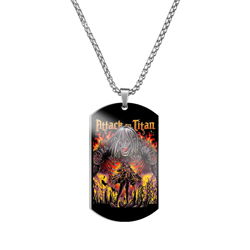 34Designs Retro Anime One Side Printing Attack on Titan Japandi Alan Yeager Metal Keychains Accessories NeckLace Tag