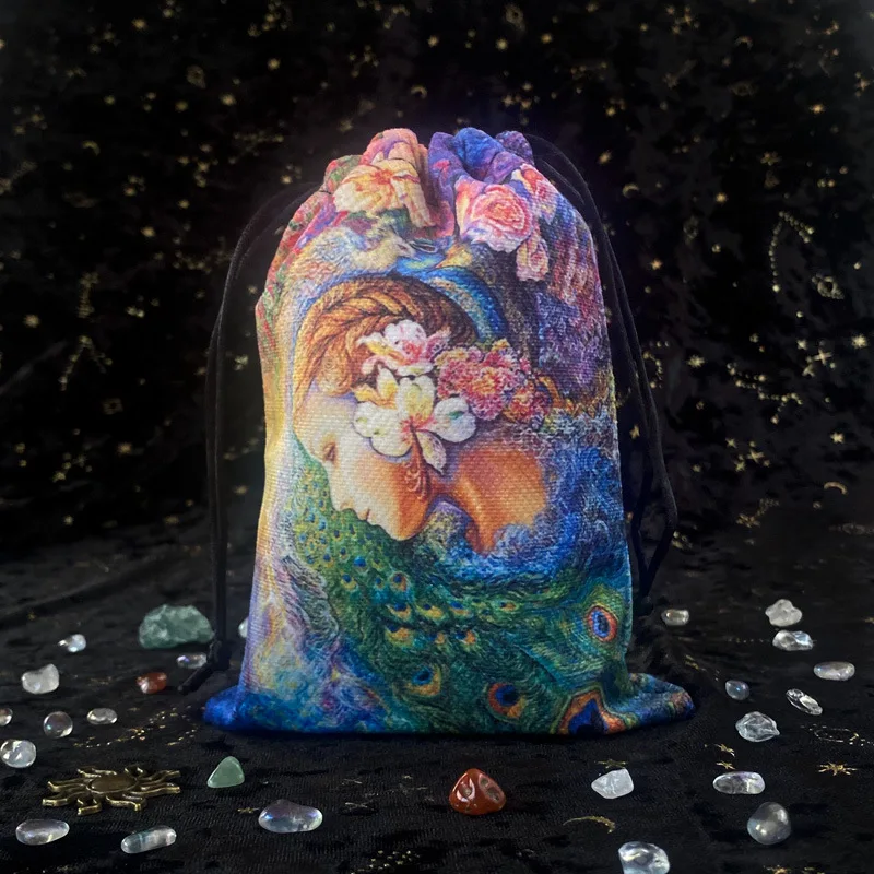 Wholesale 13x18cm Double-sided Printed Tarot Velvet Bag for Home Accessories Drawstring Gift Bags Tarot Oracle Card Storage Bags