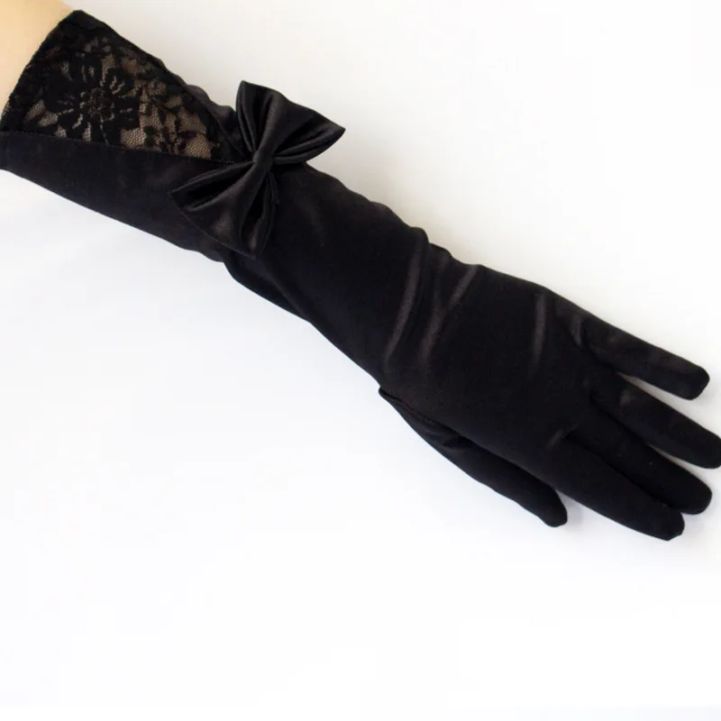 wholesale black lace flower satin sexy gloves with bow party lady banquet decoration lady long glove