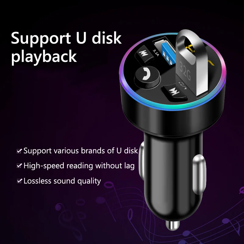 Usb Flash Drive Play 3.1A Dual Usb Fast Charging Handsfree Car Kit Stereo FM Transmitter Car Mp3 Player