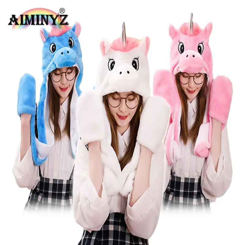 AIMINYZ Fashion Cute Unicorn Warm Halloween Birthday Gift Hat Parties Cap Cartoon Plush Hat Long Style for Adult Kids Anime Hat