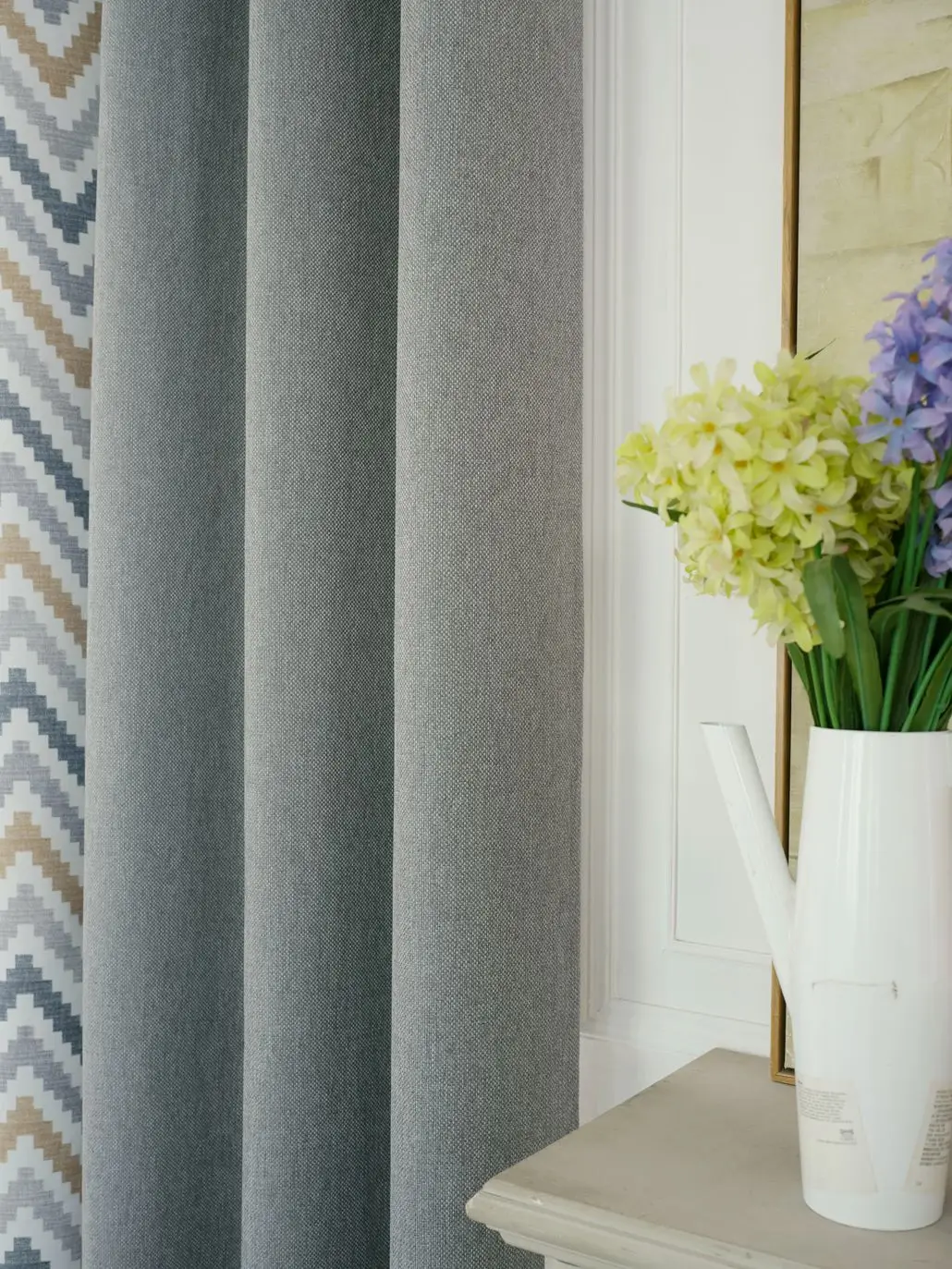 Factory supply fancy high quality  linen dimout wave printed curtain