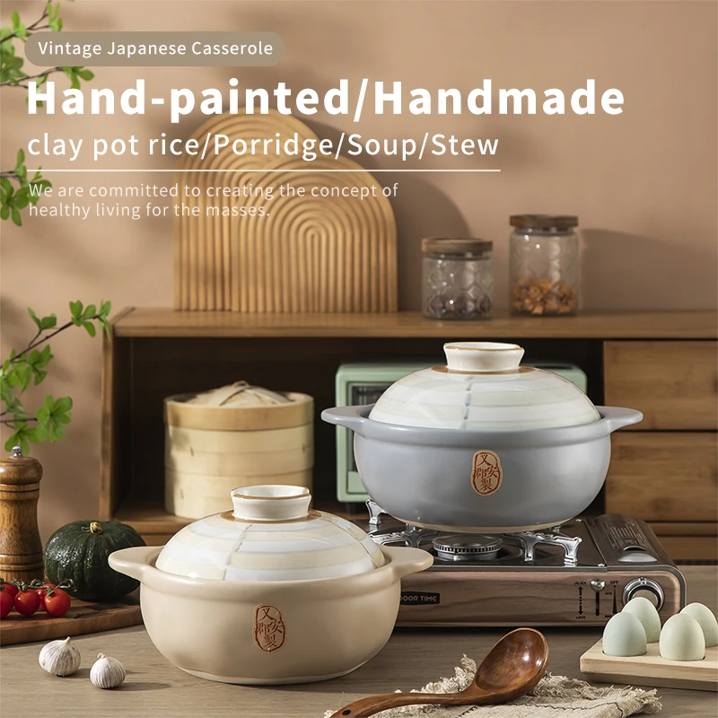 Rustic Japanese Style Ceramic Casserole High Temperature Resistance Seafood Porridge Stew Ceramic Soup Pot Set